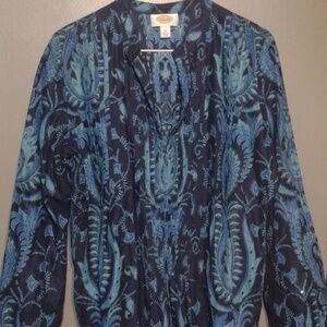 Talbots Vintage Blue Pattern Long Sleeve Blouse Shirt Size Medium Womens Paisley